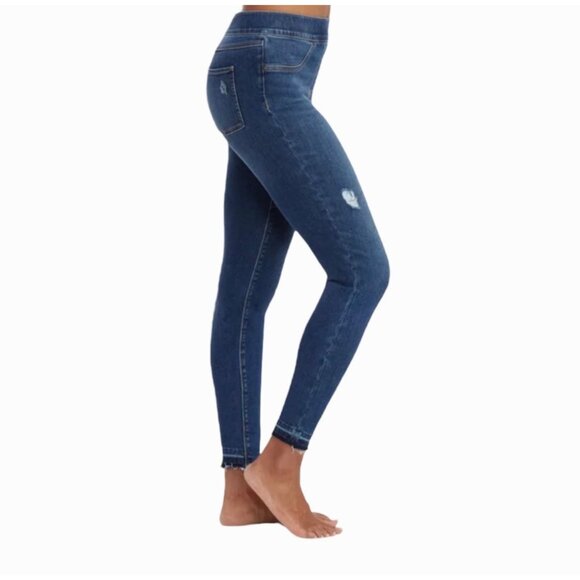 Spanx Distressed Denim Ankle Leggings Raw Hem Medium Wash Size S - Picture 3 of 11